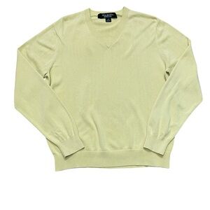 Brooks Brothers Country Club V Neck Sweater Men's M Mustard Yellow Silk Cotton